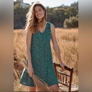 Garnet Hill Green Polka Dot Button-Front Knit Tank Dress Jersey Effortless Swing